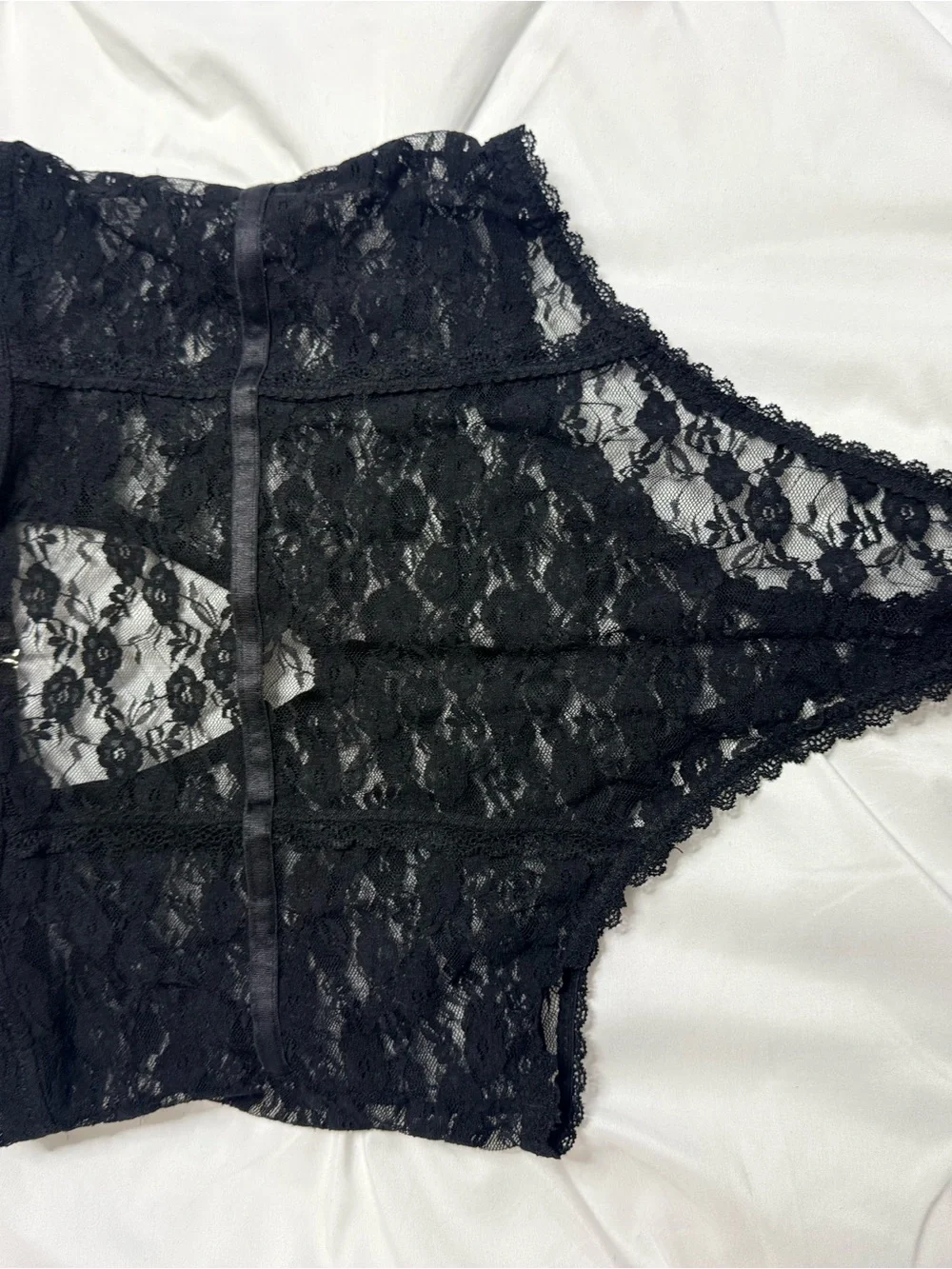 Sheer Black Lace Bodysuit with Floral Lace Panels